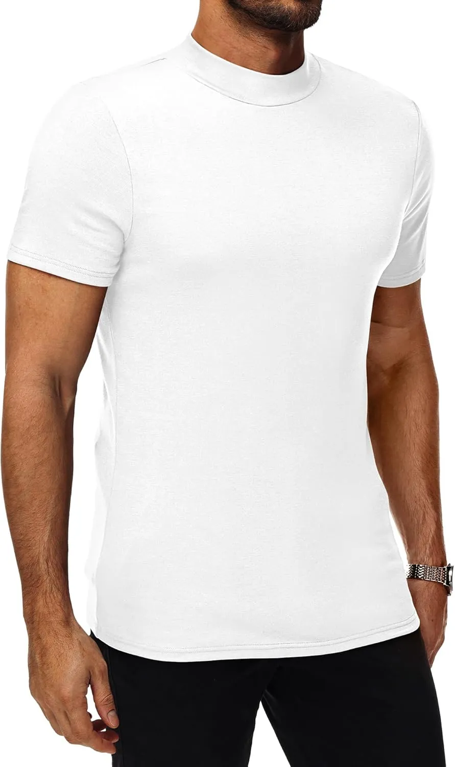 Ficerd 3 Pack Men's Mock Neck T Shirts, Cotton Short Sleeve Turtleneck Tee Shirts Slim Fit Basic Casual Solid Undershirt Tops