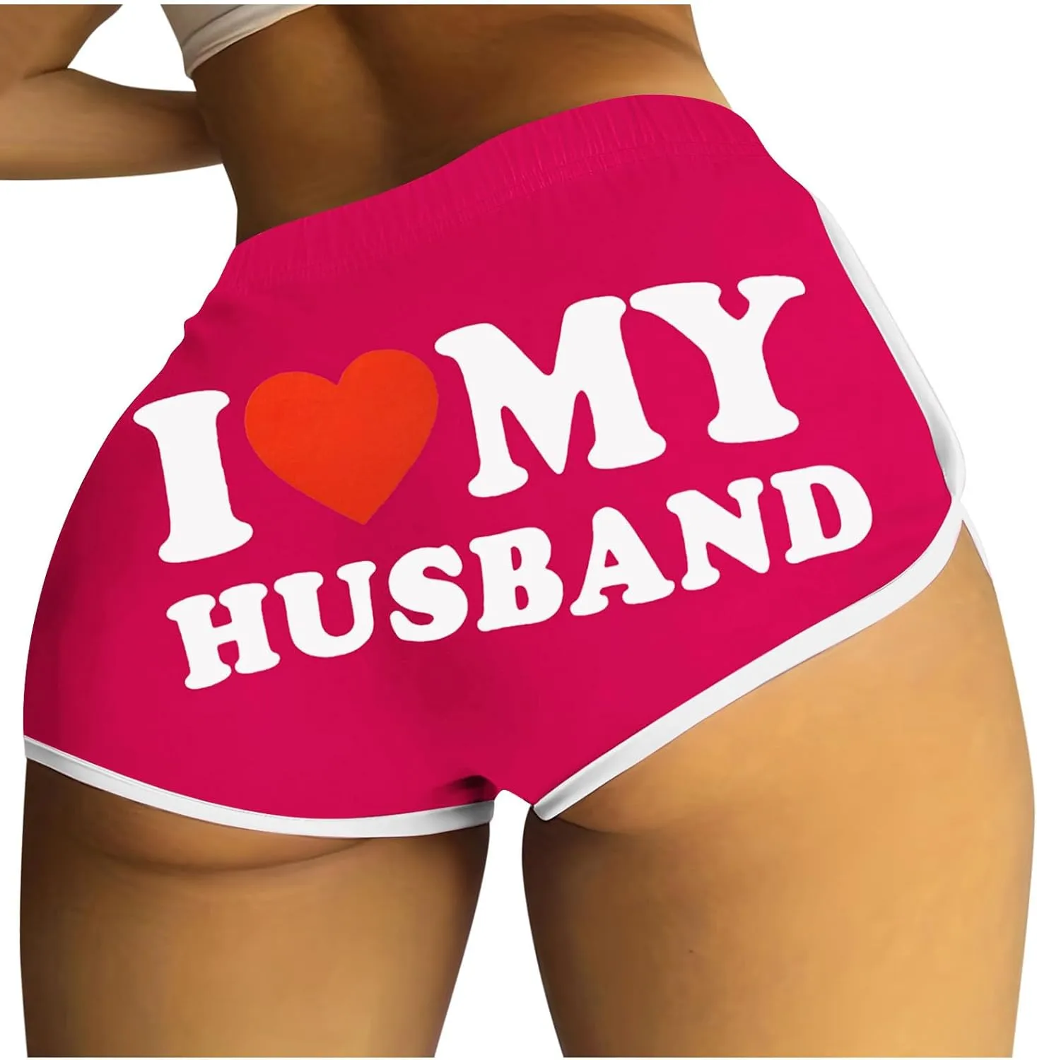Firzero I Love My Husband Booty Shorts for Women Sexy High Waist Yoga Biker Shorts Soft Dance Hot Pants Butt Lifting Leggings
