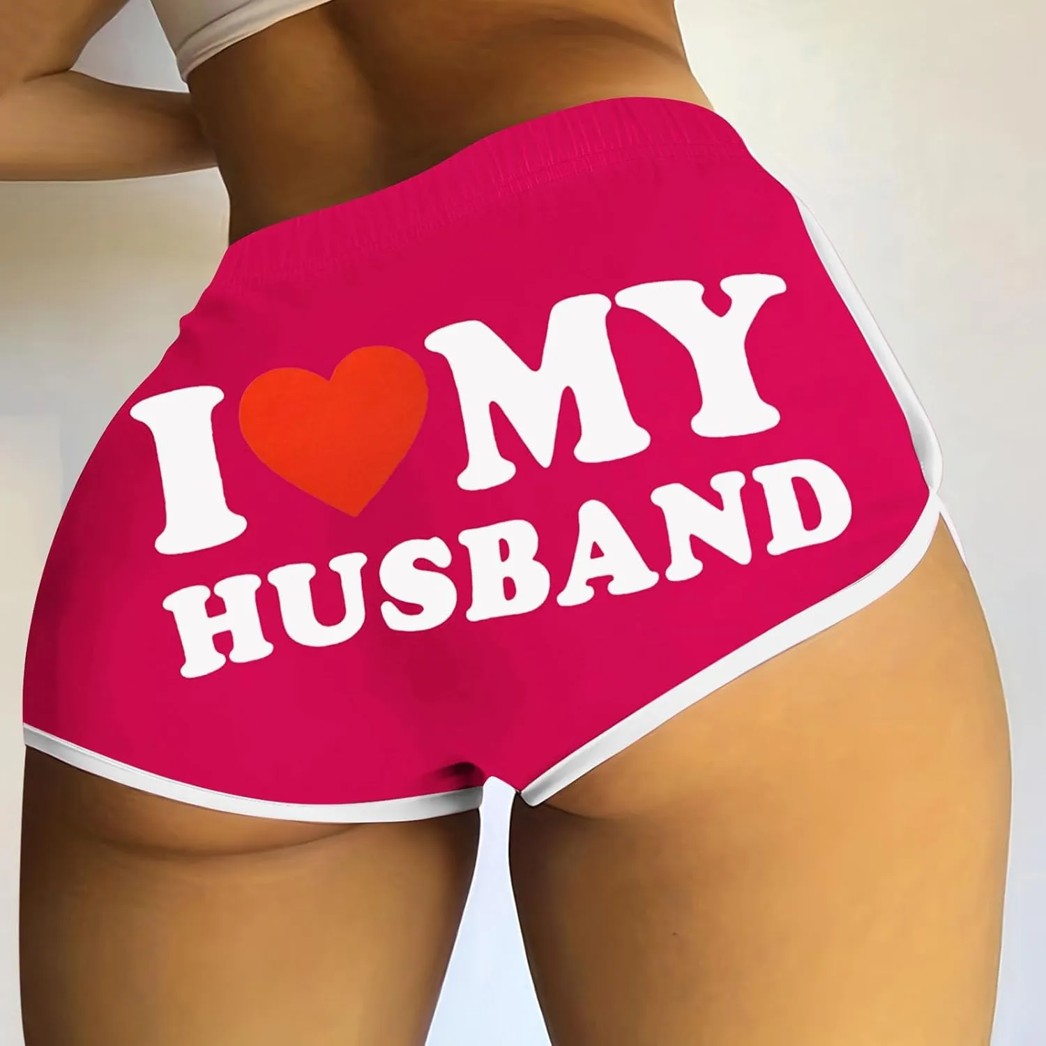 Firzero I Love My Husband Booty Shorts for Women Sexy High Waist Yoga Biker Shorts Soft Dance Hot Pants Butt Lifting Leggings