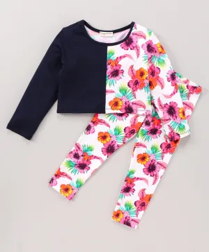Floral Color Block Top Leggings Set