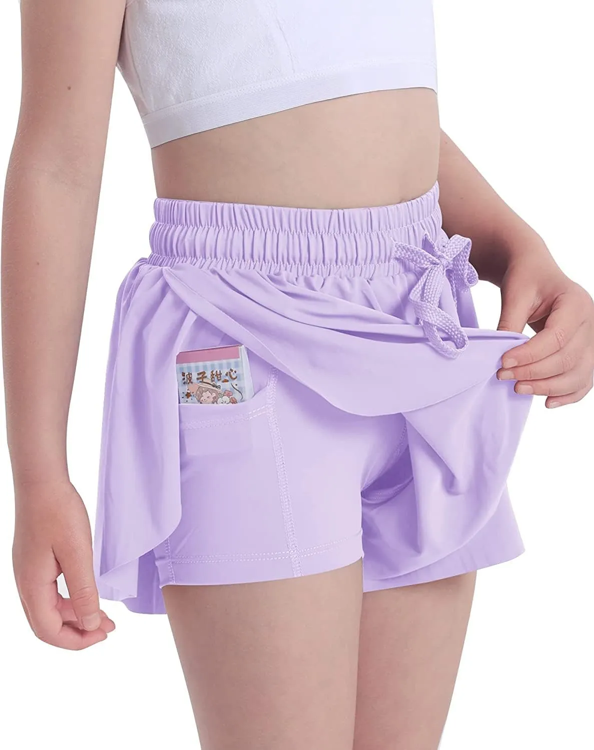 Flowy Shorts for Teen Girls with Spandex Liner 2-in-1 Youth Butterfly Skirts Tennis Running Fitness Sports Dance Skort