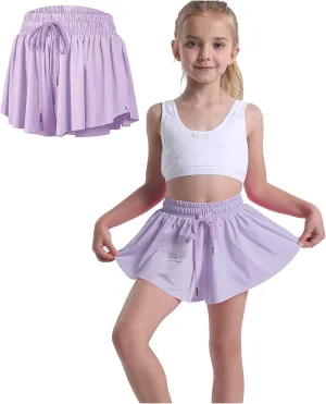 Flowy Shorts for Teen Girls with Spandex Liner 2-in-1 Youth Butterfly Skirts Tennis Running Fitness Sports Dance Skort