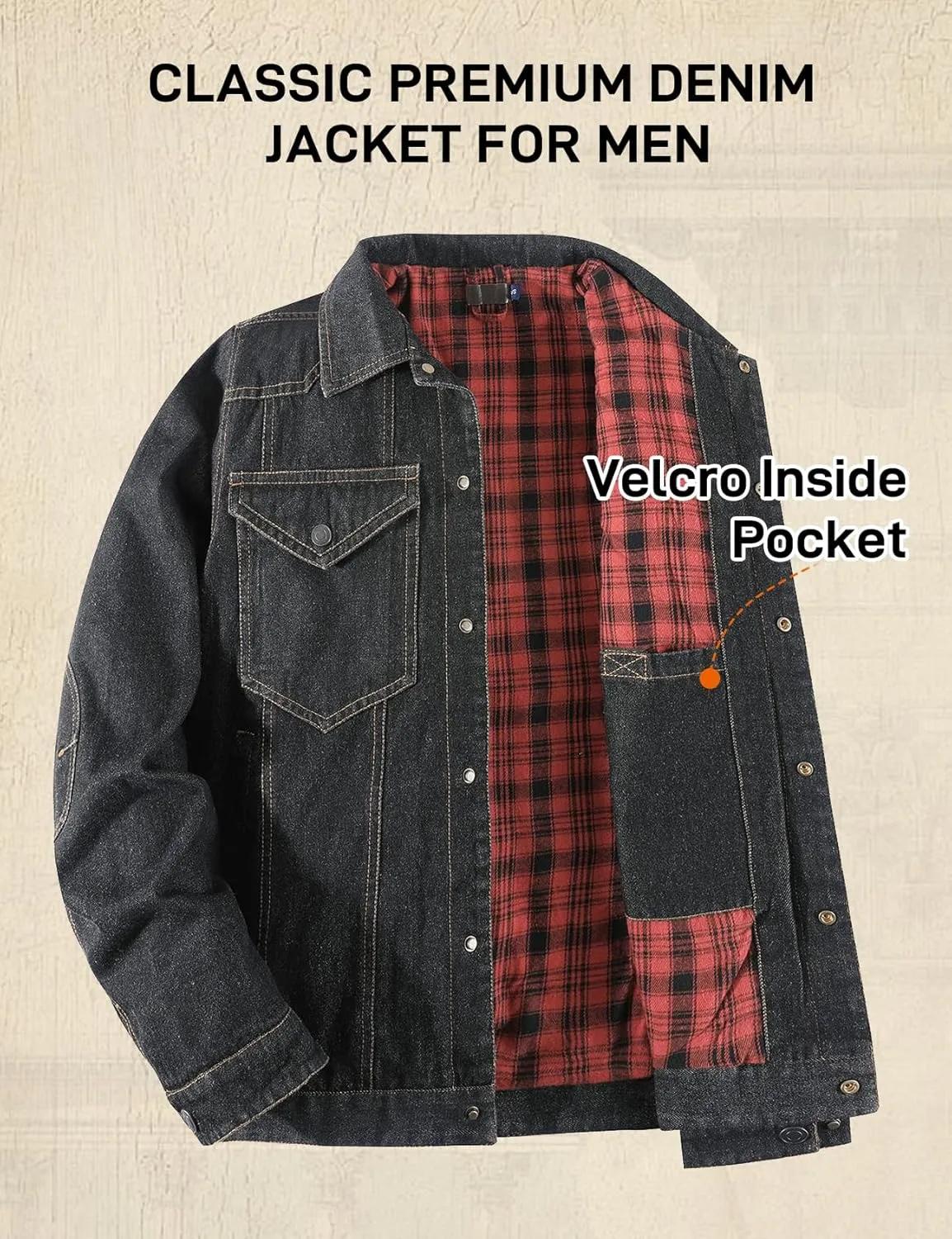 Flygo Mens Flannel Lined Denim Jacket Snap Cowboy Cut Western Classic Slim Fit Vintage Heavy Duty Jacket Trucker Coat