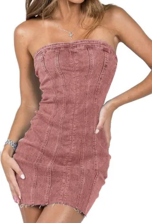 Fronage Women's Sexy Jeans Denim Strapless Dresses Bodycon Corset Tube Mini Dress