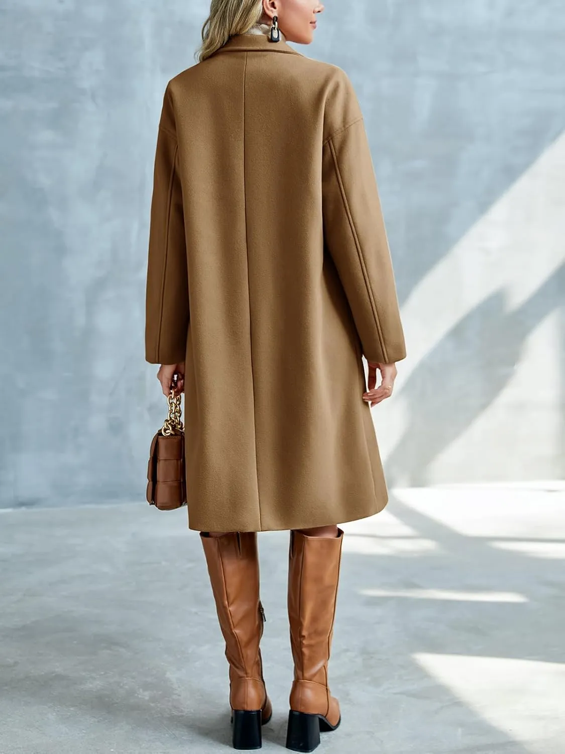 FSHAOES Womens Lapel Peacoat Winter Double-Breasted Outerwear Mid Long Jacket Casual Trench Coat