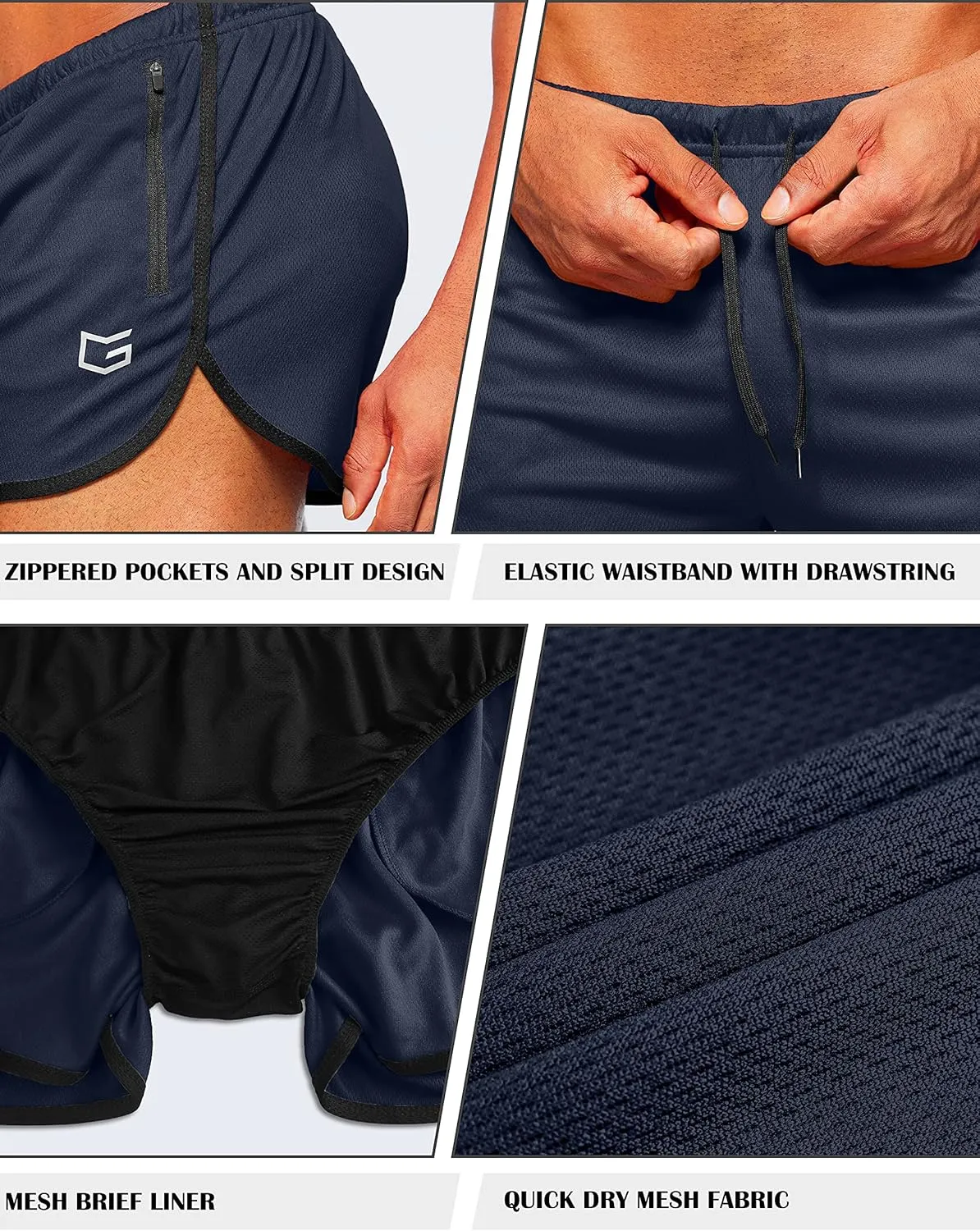 G Gradual Men's Running Shorts 3 Inch Quick Dry Gym Athletic Jogging Shorts with Zipper Pockets