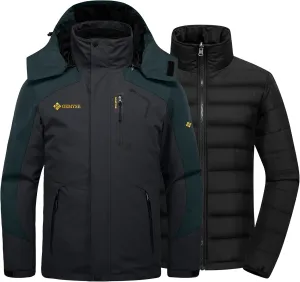 GEMYSE Men's Waterproof 3-in-1 Ski Snow Jacket Puffer Liner Insulated Winter Coat
