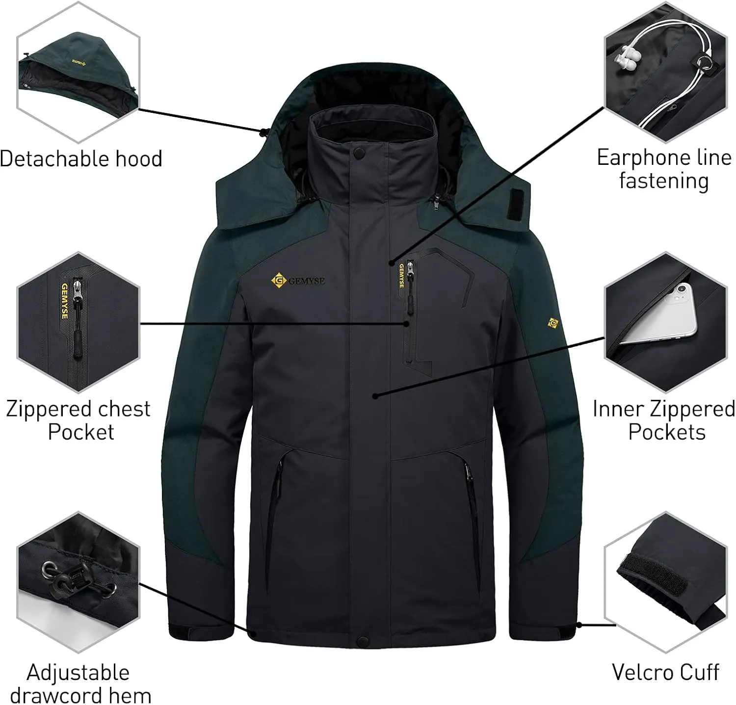 GEMYSE Men's Waterproof 3-in-1 Ski Snow Jacket Puffer Liner Insulated Winter Coat