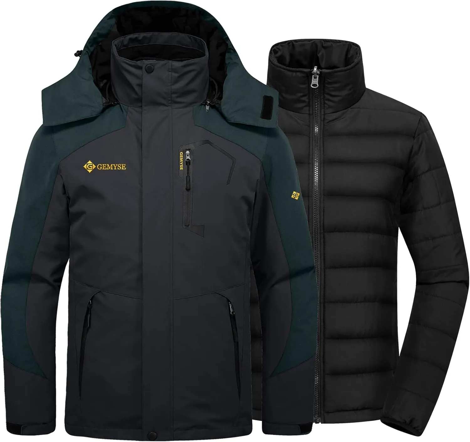 GEMYSE Men's Waterproof 3-in-1 Ski Snow Jacket Puffer Liner Insulated Winter Coat