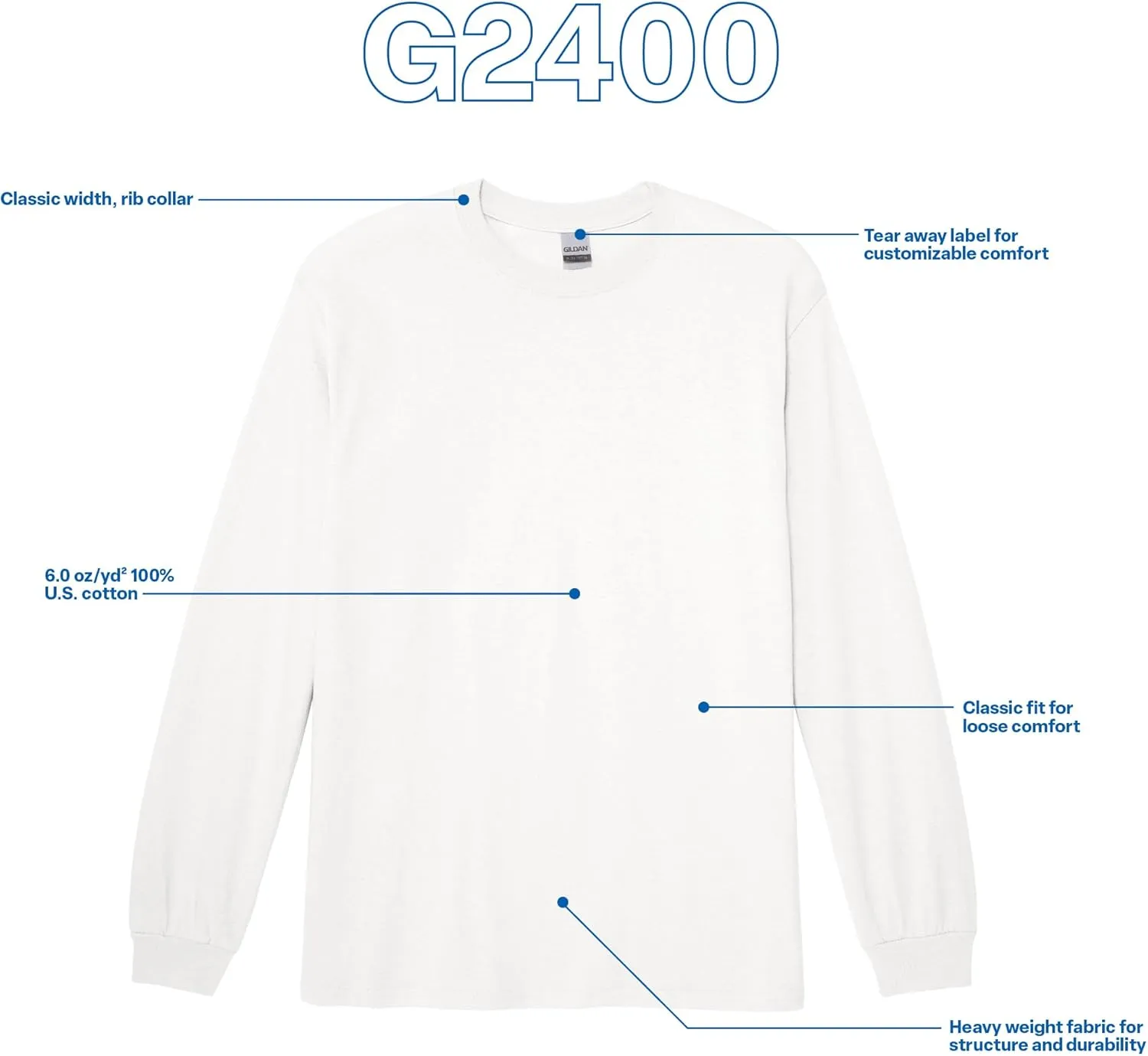Gildan Adult Ultra Cotton Long Sleeve T-Shirt, Style G2400, Multipack