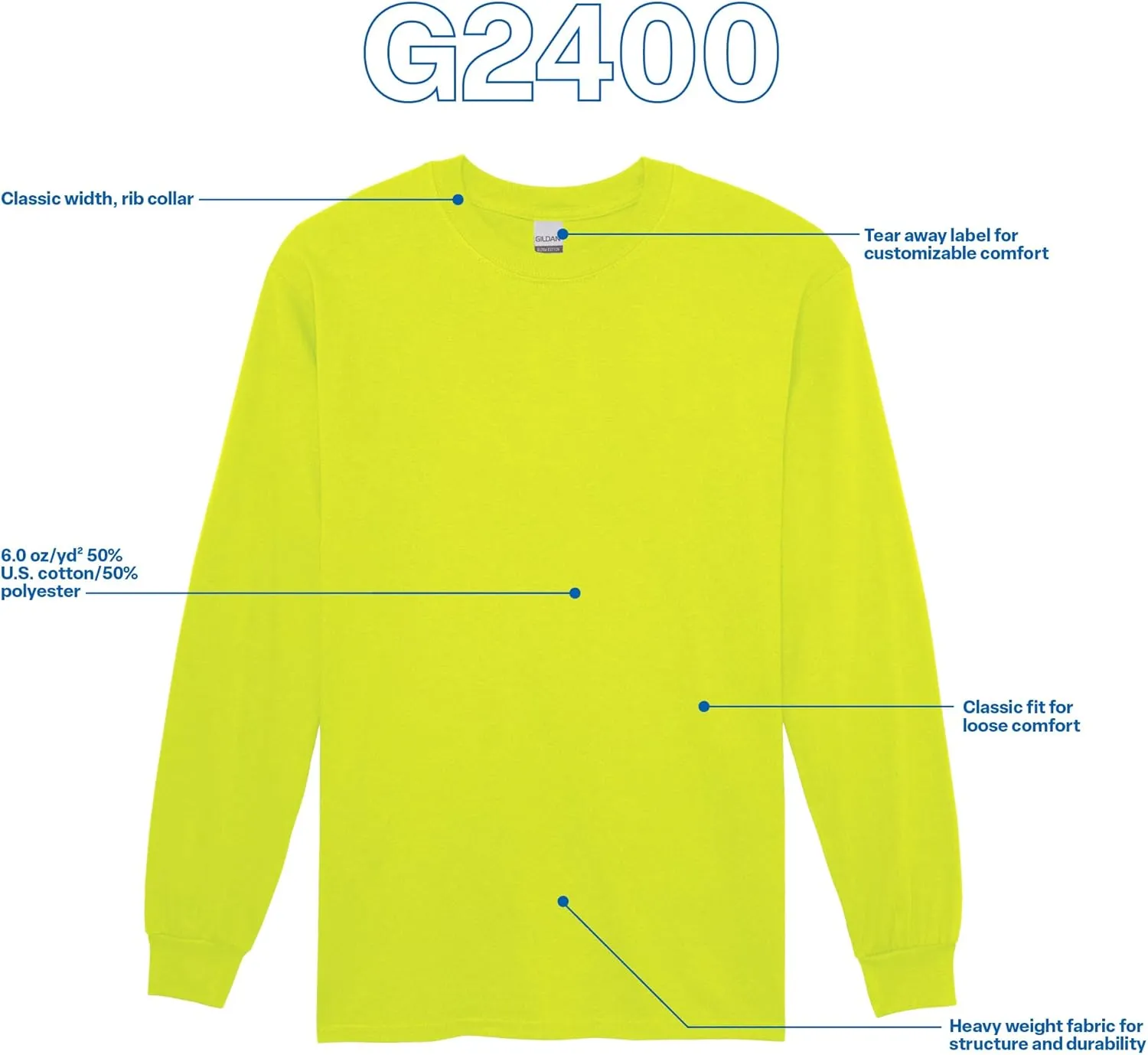 Gildan Unisex Adult Ultra Cotton Long Sleeve T-Shirt, Style G2400, Multipack
