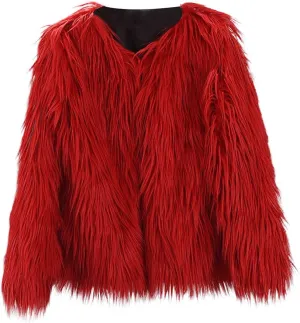 Girls Faux-Fur Jacket Winter Shaggy Dress Coats Thick Warm Fashion Purple Cool Clothes Costume Kids 3-10 Years