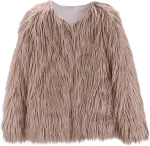 Girls Faux-Fur Jacket Winter Shaggy Dress Coats Thick Warm Fashion Purple Cool Clothes Costume Kids 3-10 Years