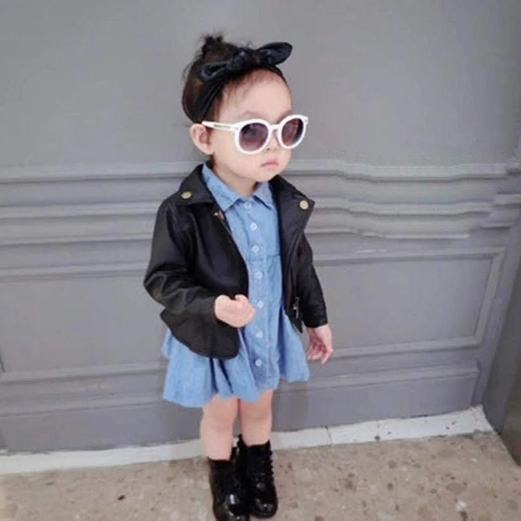 Girls Short Jacket Coat 1-4 Years Old,Fashion Infant Toddler Girls Kids Autumn Winter Leather Zipper Outerwear