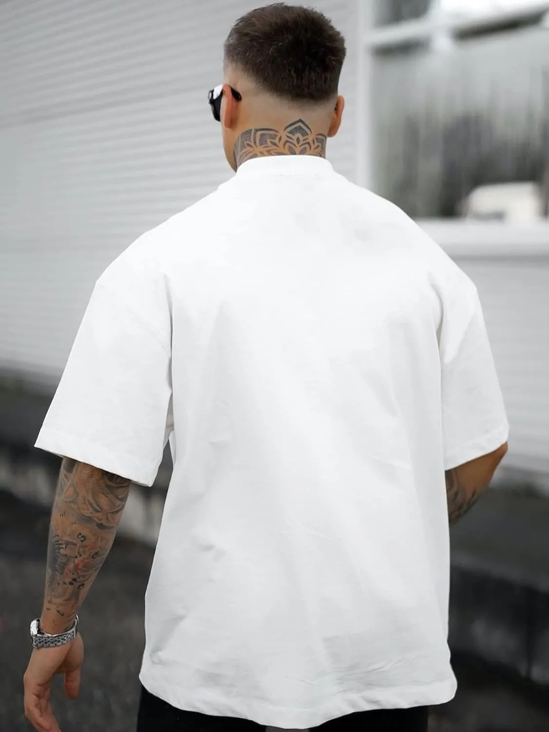 GORGLITTER Men's Crewneck T Shirt Letter Graphic Short Sleeve Casual Drop Shoulder Oversized Tee