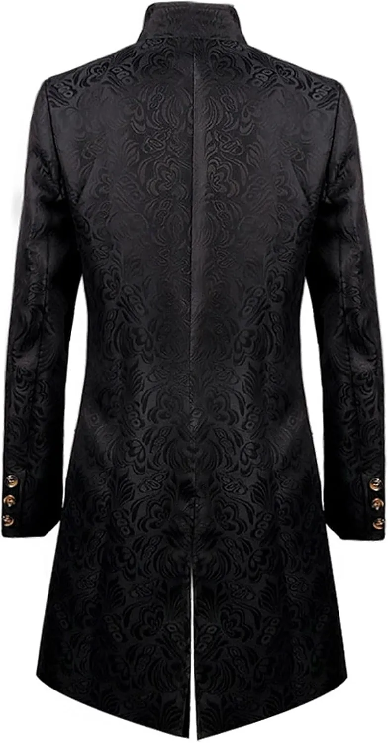 Gothic Embroidery Jacket for Men Steampunk Overcoat Double-Breasted Outwear Vintage Trench Coat Halloween Costume