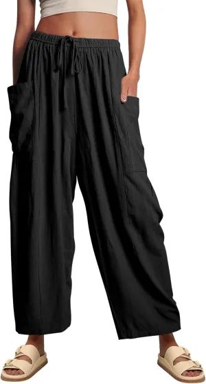 Guteidee Womens Linen Wide Leg Pants 2024 Casual Loose Lightweigt Beach Palazzo Harem Pants