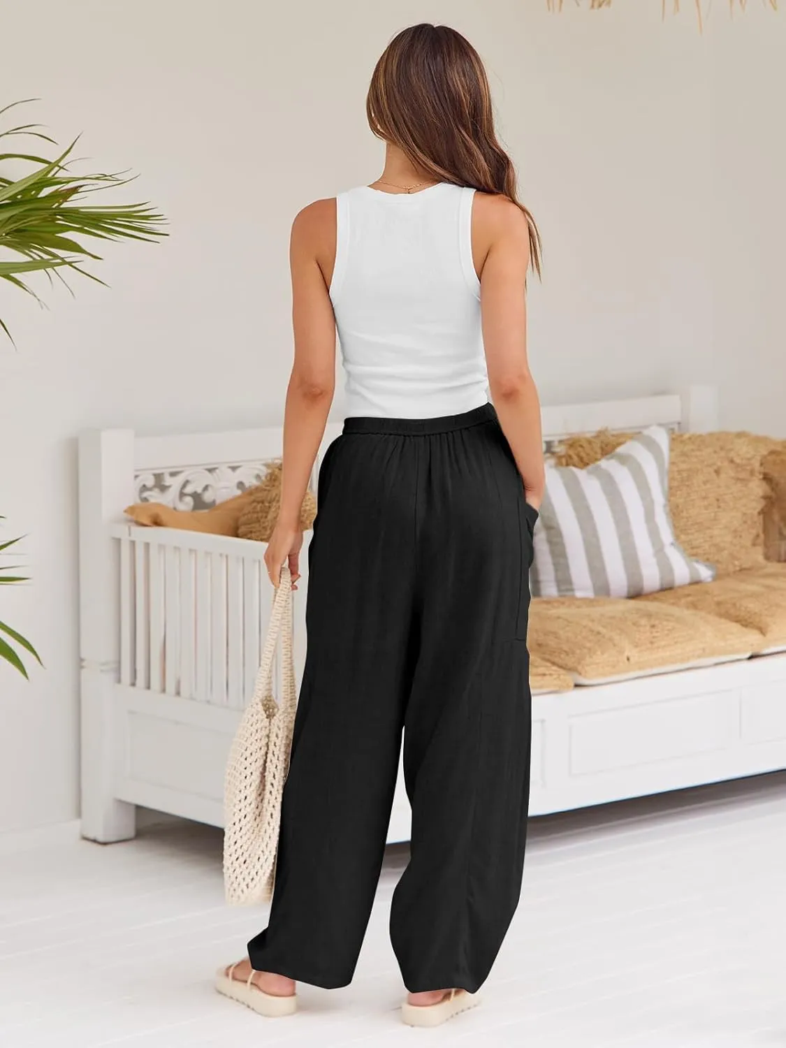 Guteidee Womens Linen Wide Leg Pants 2024 Casual Loose Lightweigt Beach Palazzo Harem Pants