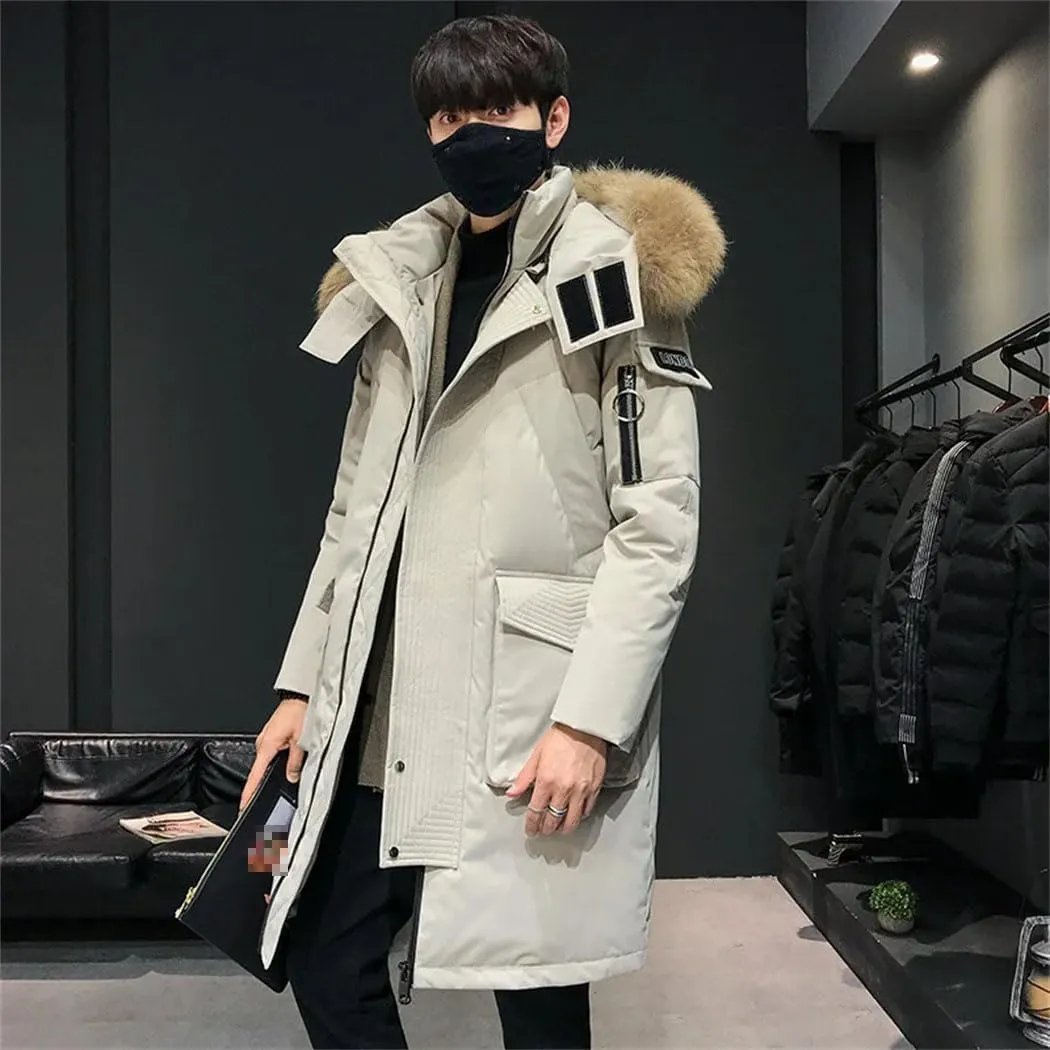 Haitpant Winter Korean Men Parka Thicken Over The Knee Long Down Jacket Trendy Fur Collar Streetwear Coat