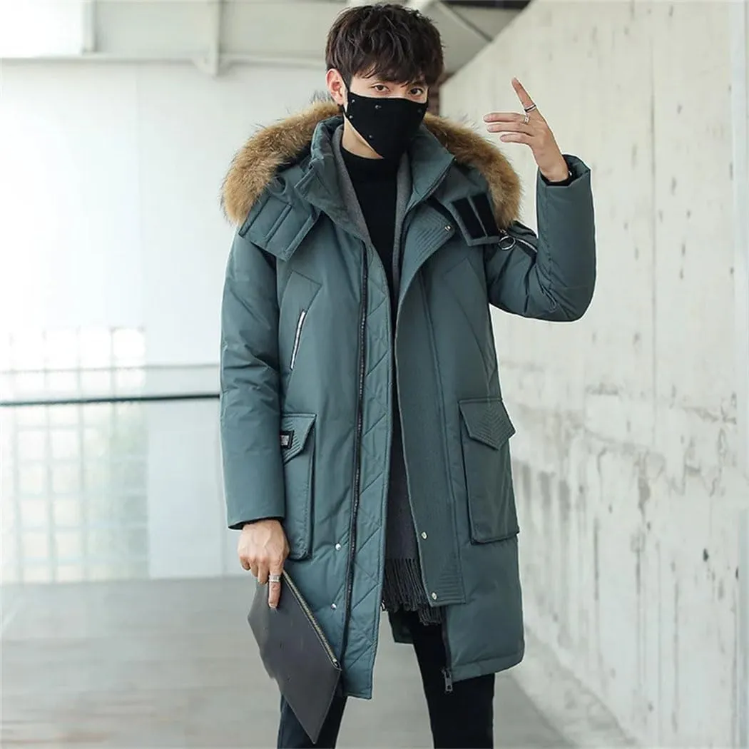 Haitpant Winter Korean Men Parka Thicken Over The Knee Long Down Jacket Trendy Fur Collar Streetwear Coat