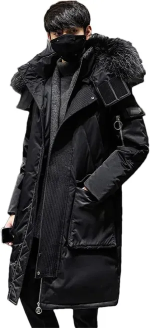 Haitpant Winter Korean Men Parka Thicken Over The Knee Long Down Jacket Trendy Fur Collar Streetwear Coat