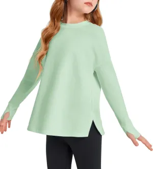 Haloumoning Girls Athletic Shirts Long Sleeve Active Quick Dry Tops Kids Gym Yoga Tees with Thumb Holes 5-14 Years