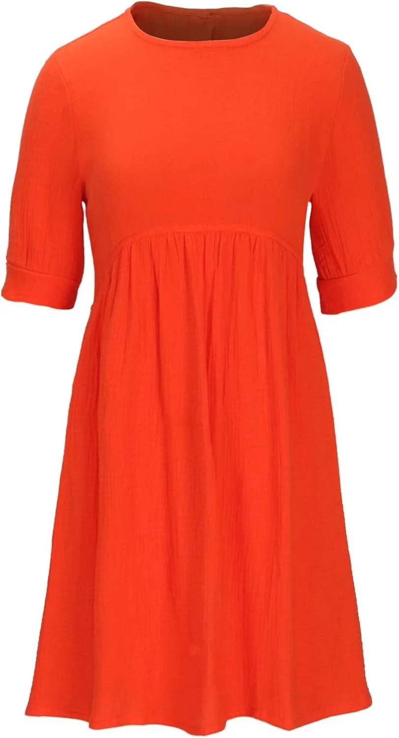 HGps8w Womens Cute Puff Sleeve Mini Dress, Crewneck Ruffle Elastic Waist A-Line Elegant Summer Casual Flowy Dresses