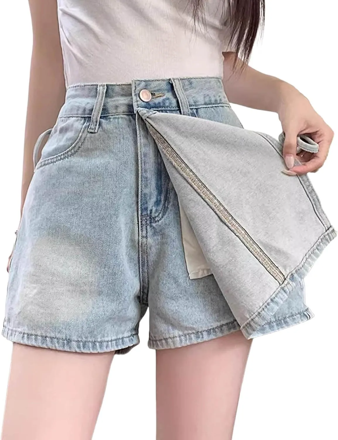 HGps8w Women's Summer Denim Mini Skirt Chic Wrap Tie Side High Waisted Skorts A-Line Short Jeans Skirts with Pockets