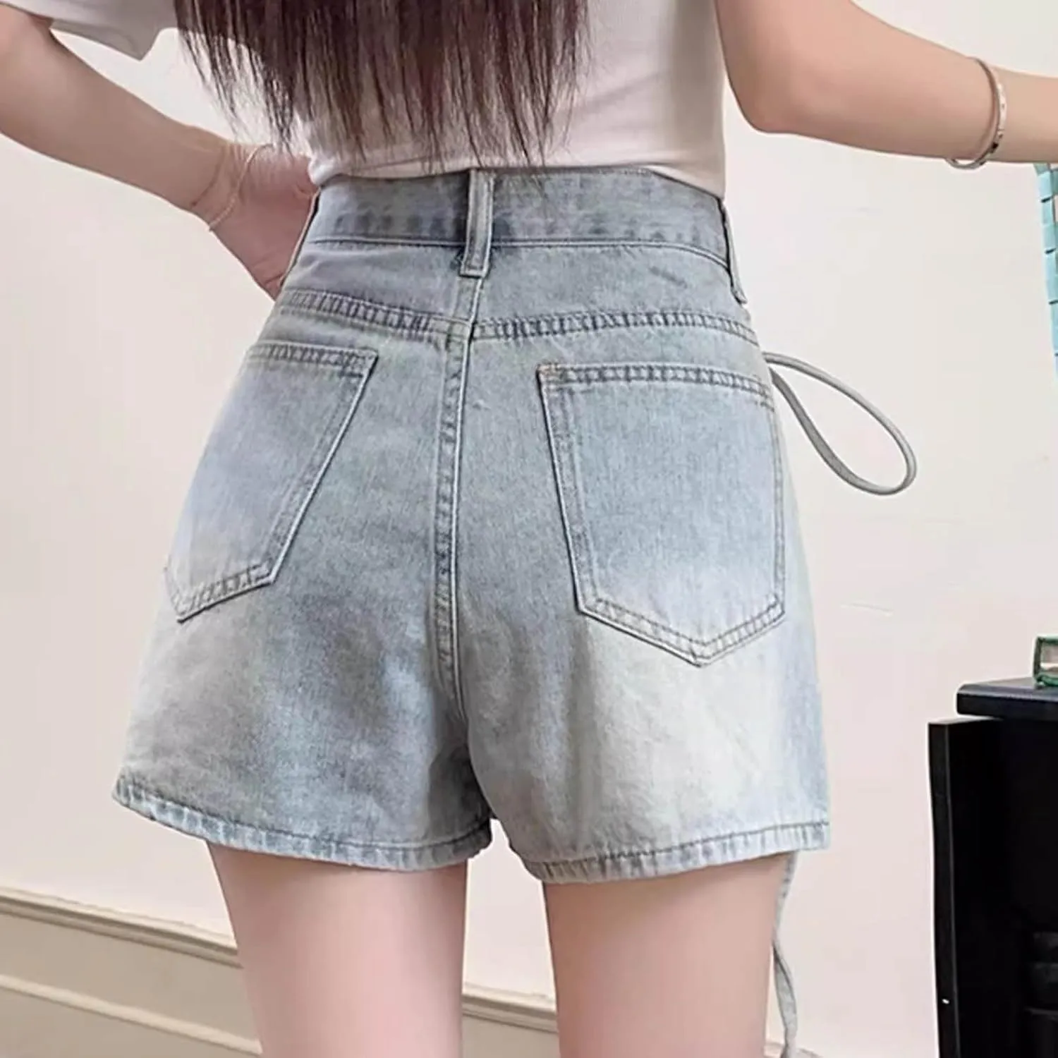 HGps8w Women's Summer Denim Mini Skirt Chic Wrap Tie Side High Waisted Skorts A-Line Short Jeans Skirts with Pockets
