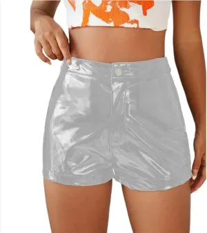 High Waist Skinny Shorts Faux Latex Hot Pants Slim Fit Biker Shorts High Street Sweet Girls