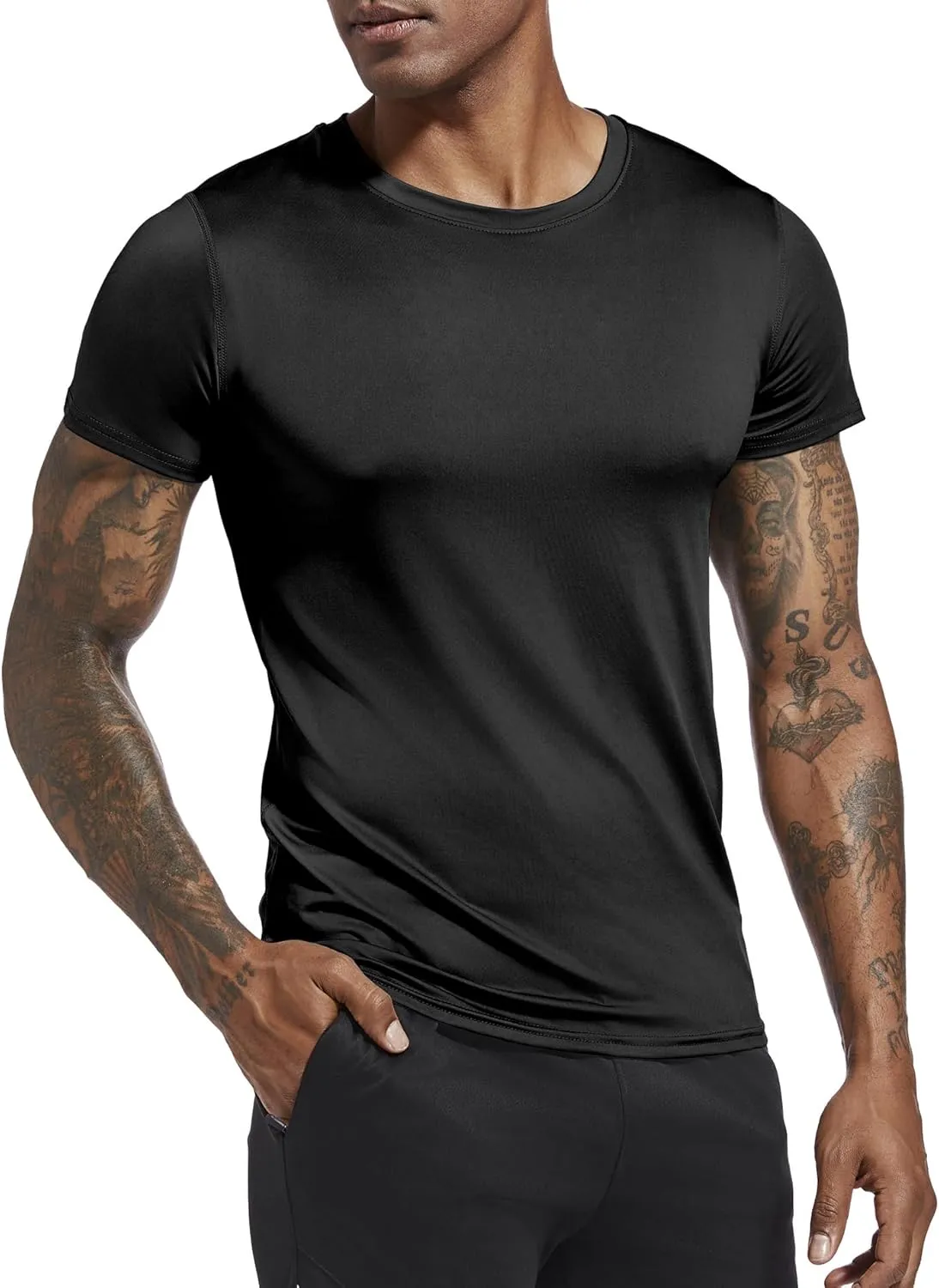Holure Men's Compression/Loose Fit Tee Short Sleeve Sports Baselayer T-Shirts Cool Dry Tops (Pack of 1 or 3)