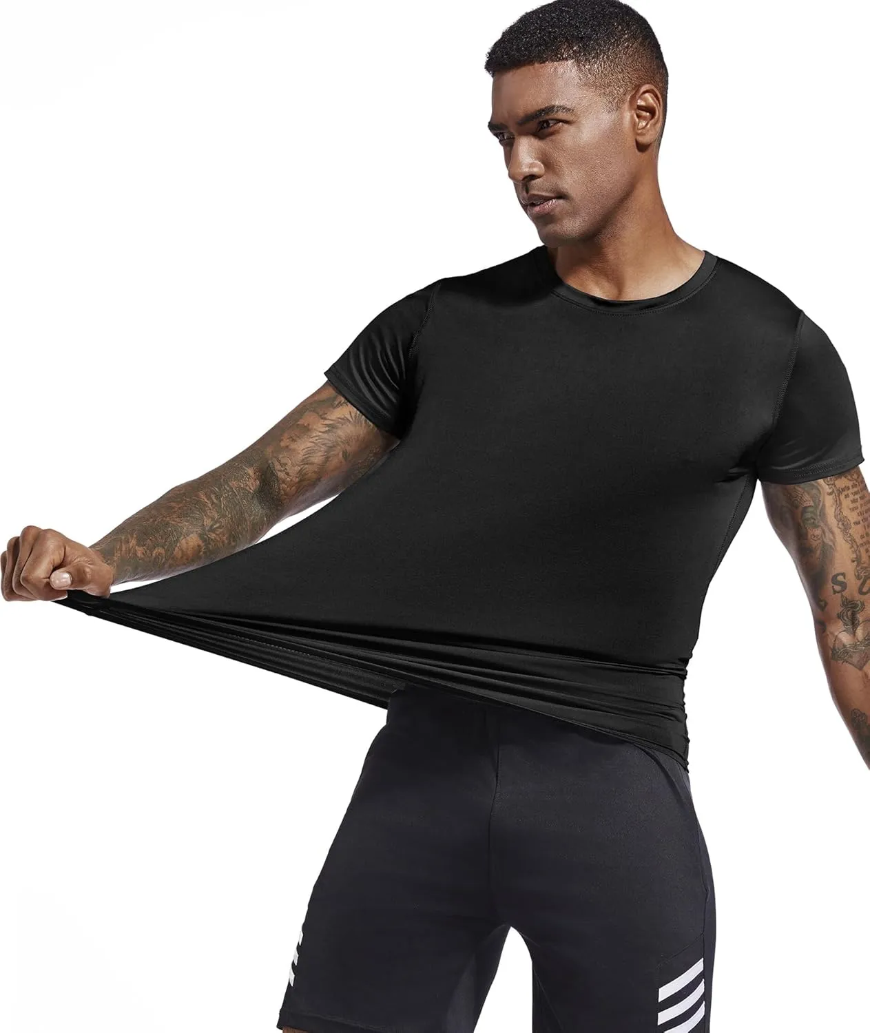 Holure Men's Compression/Loose Fit Tee Short Sleeve Sports Baselayer T-Shirts Cool Dry Tops (Pack of 1 or 3)