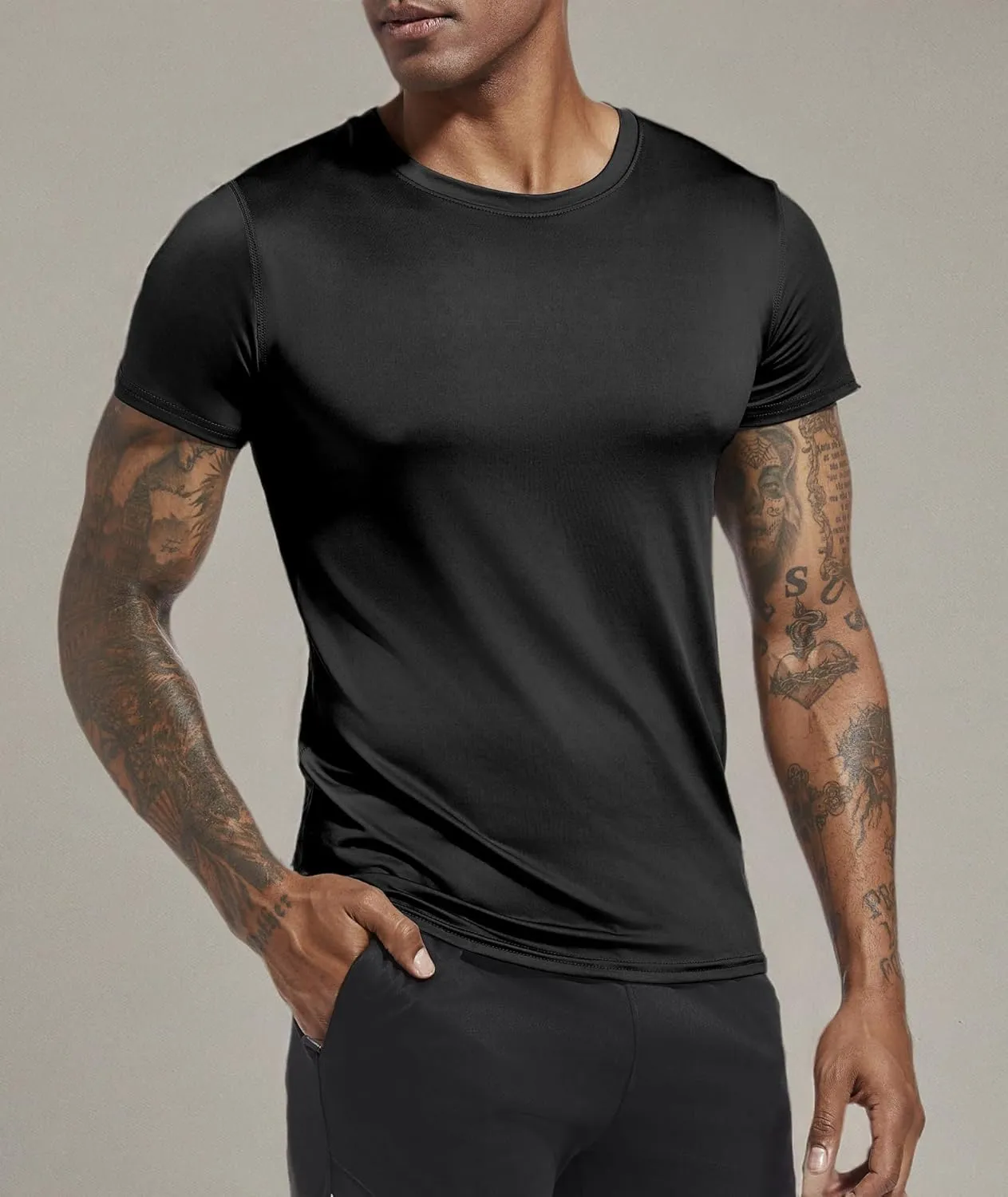 Holure Men's Compression/Loose Fit Tee Short Sleeve Sports Baselayer T-Shirts Cool Dry Tops (Pack of 1 or 3)