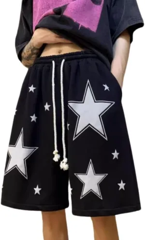 Hopecn Women's Y2K Baggy Shorts Star Aesthetic High Waist Wide Leg Athletic Pants Vintage Fashion Summer Streetwear.