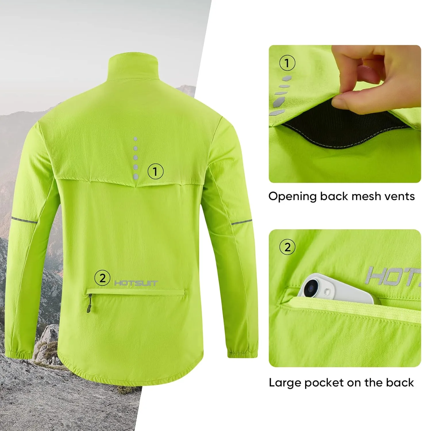 HOTSUIT Cycling Rain Jacket for Men Breathable Running Jacket Waterproof Biking Windbreaker