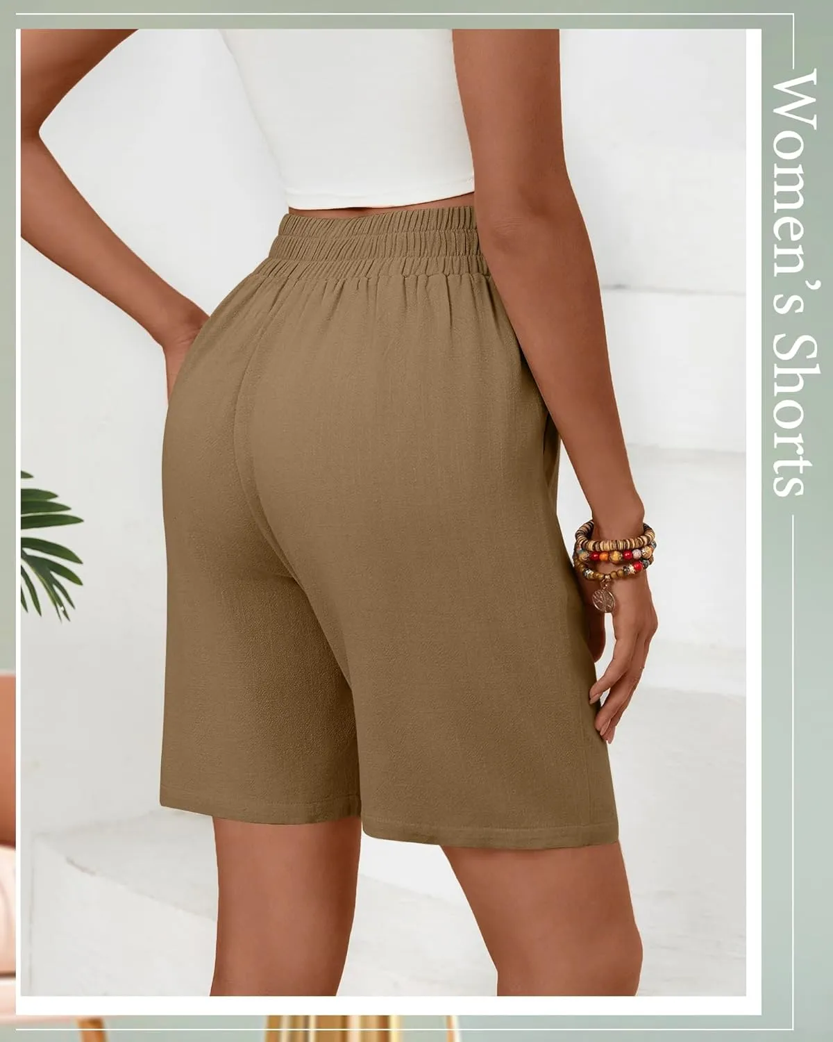 Huukeay 2 Pack Women's Linen Shorts Summer Casual Wide Leg Elastic Waistband Bermuda Shorts with Pockets
