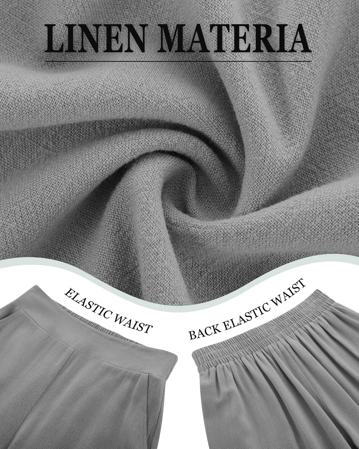 Huukeay 2 Pack Women's Linen Shorts Summer Casual Wide Leg Elastic Waistband Bermuda Shorts with Pockets