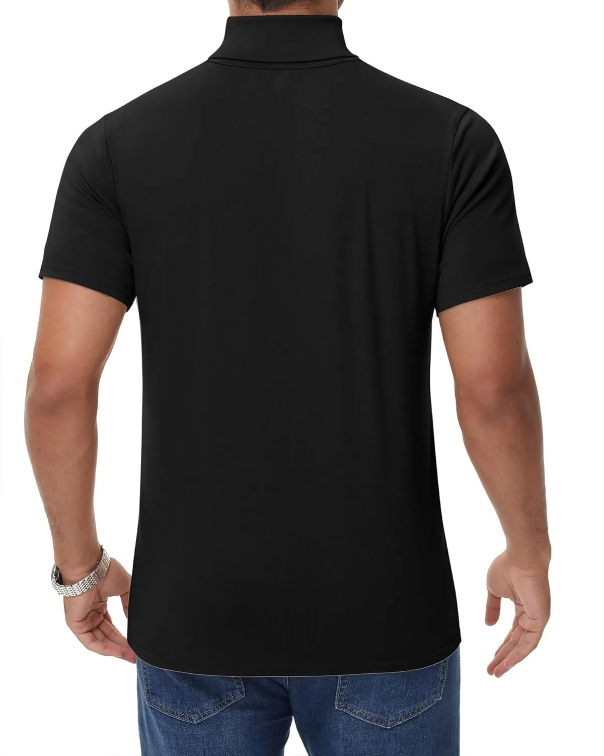 Huukeay 3 Pack Men's Big and Tall Turtleneck Shirt, Cotton Short Sleeve Mock Neck Tops Loose Fit Basic Casual Undershirt Tee