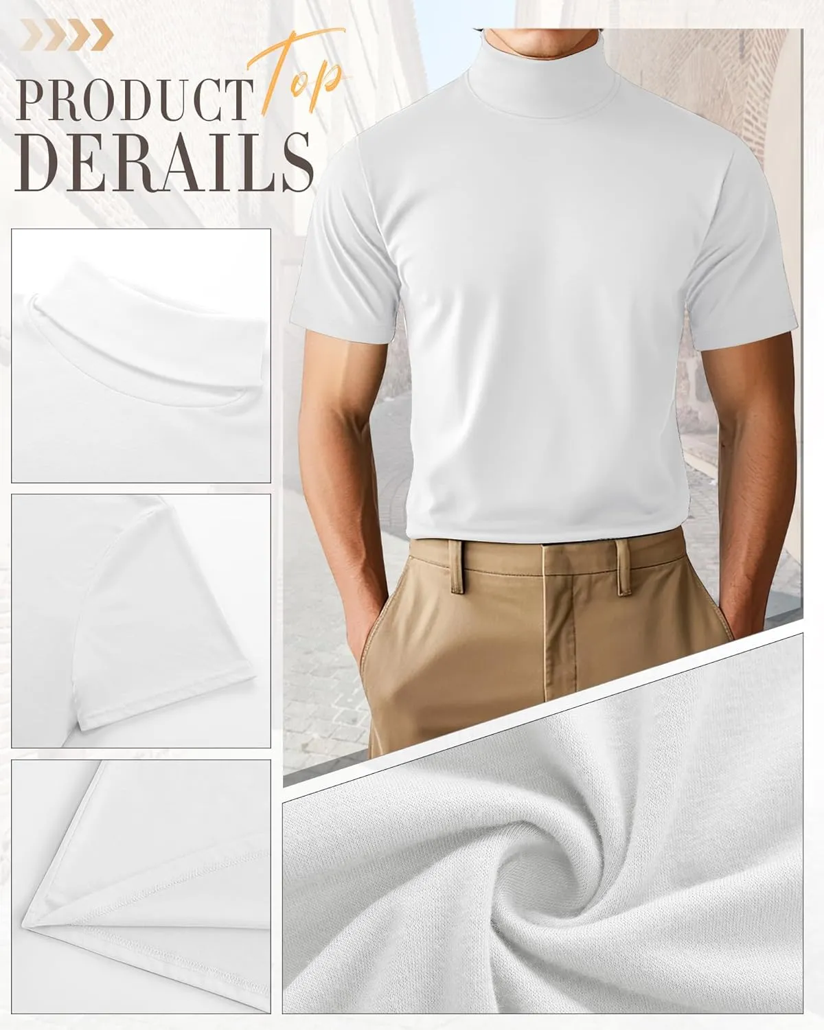 Huukeay 3 Pack Men's Big and Tall Turtleneck Shirt, Cotton Short Sleeve Mock Neck Tops Loose Fit Basic Casual Undershirt Tee