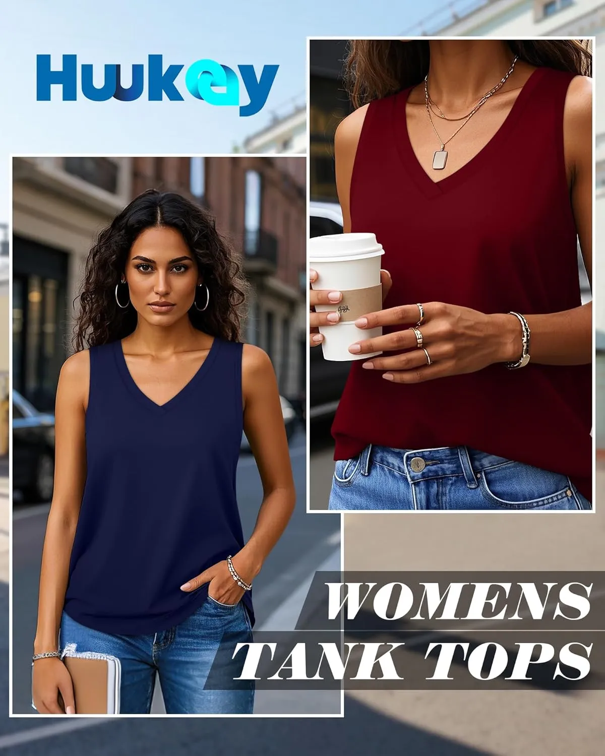 Huukeay 3 Pack Women's Tank Tops V Neck Loose Fit Casual Shirts Flowy Trendy Sleeveless Summer Basic Tee 2025 Fashion