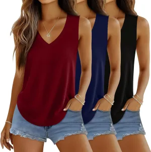 Huukeay 3 Pack Women's Tank Tops V Neck Loose Fit Casual Shirts Flowy Trendy Sleeveless Summer Basic Tee 2025 Fashion