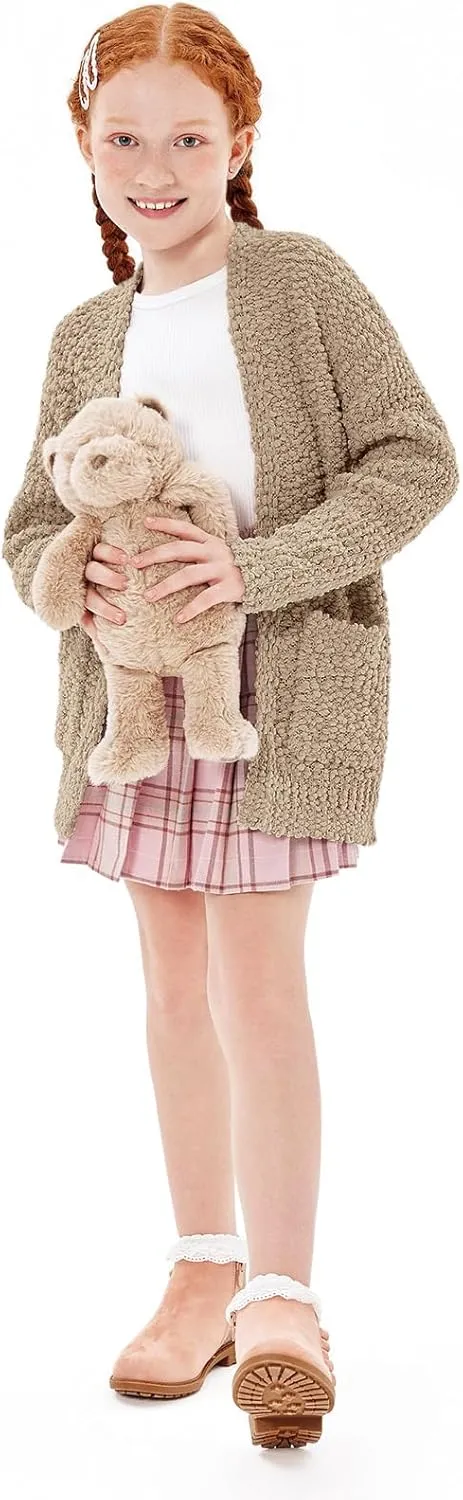 Imily Bela Girls Cardigan Open Front Popcorn Knit Long Sleeve Sweaters Coat with Pockets