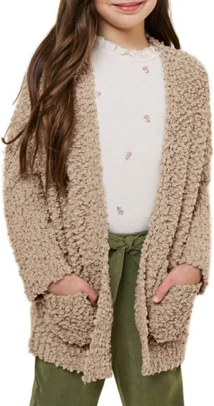 Imily Bela Girls Cardigan Open Front Popcorn Knit Long Sleeve Sweaters Coat with Pockets