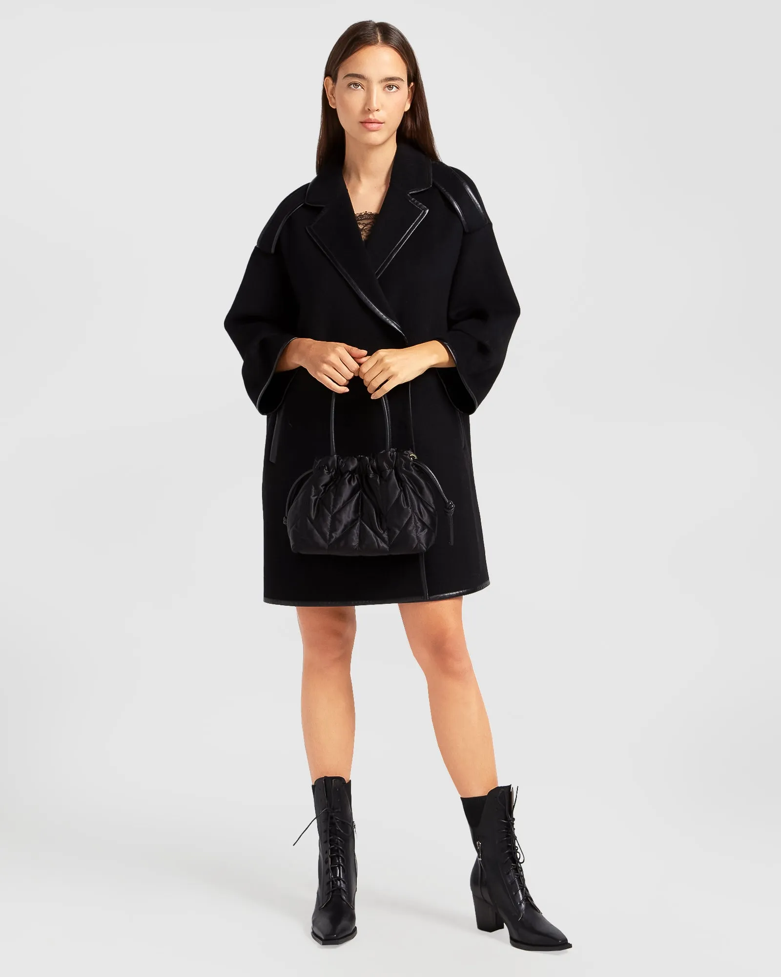 Incomplete Kiss Trimmed Coat - Black