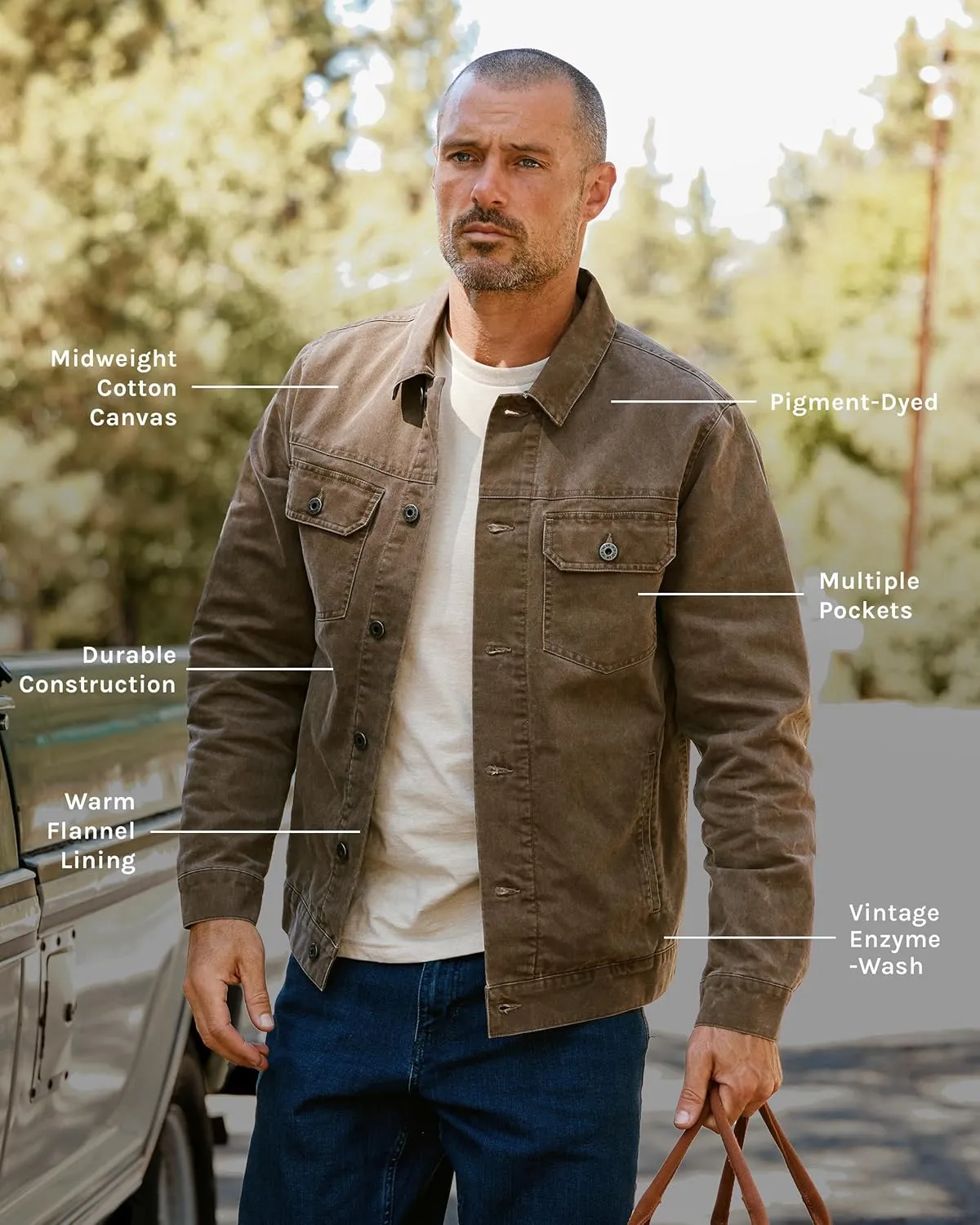 INTO THE AM Tradesman Trucker Jacket Men S-4XL Flannel Lined Workwear Cotton Canvas Jacket