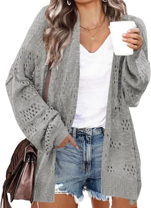 IN'VOLAND Womens Plus Size Crochet Cardigan Kimonos Boho Long Sleeve Oversized Summer Open Front Knitted Sweater