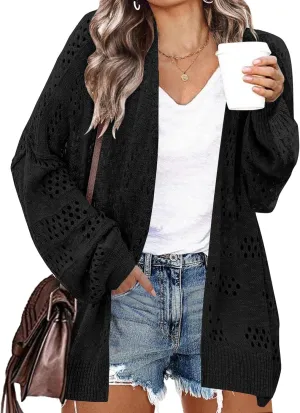 IN'VOLAND Womens Plus Size Crochet Cardigan Kimonos Boho Long Sleeve Oversized Summer Open Front Knitted Sweater
