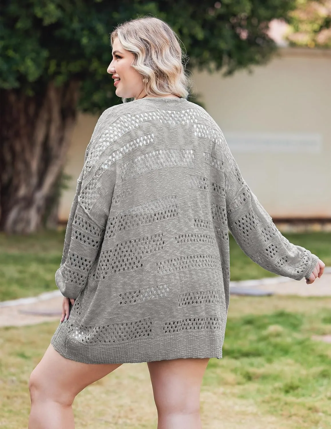 IN'VOLAND Womens Plus Size Crochet Cardigan Kimonos Boho Long Sleeve Oversized Summer Open Front Knitted Sweater