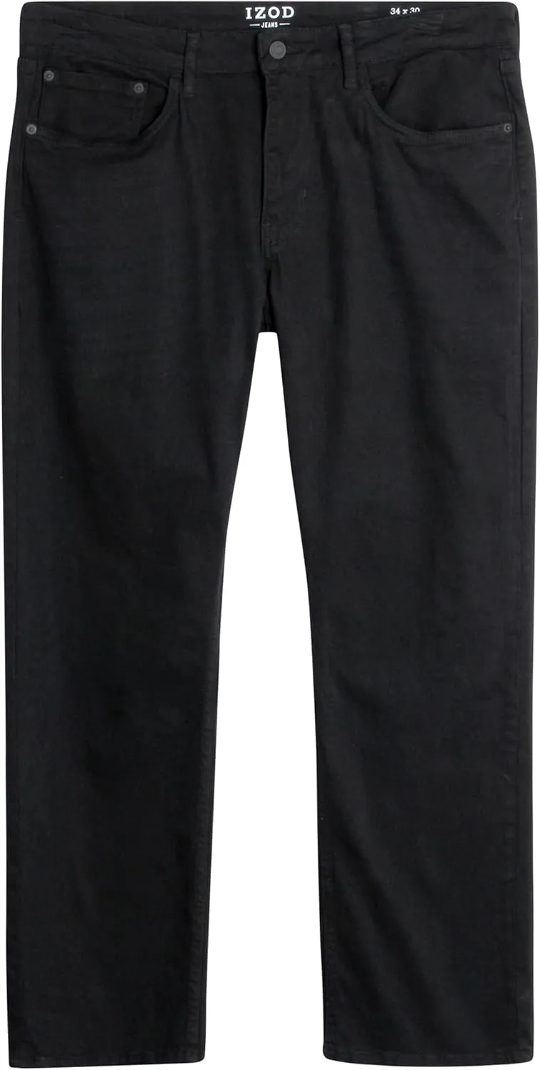 IZOD Men's Relaxed Fit Jeans - Classic 5-Pocket Comfort Stretch Denim - Straight Leg Casual Work Pants for Men