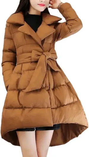 Jackets for Women Long Coat Women Parkas Warm Padded Cotton Jacket with Belt Womens Clothing Outwear